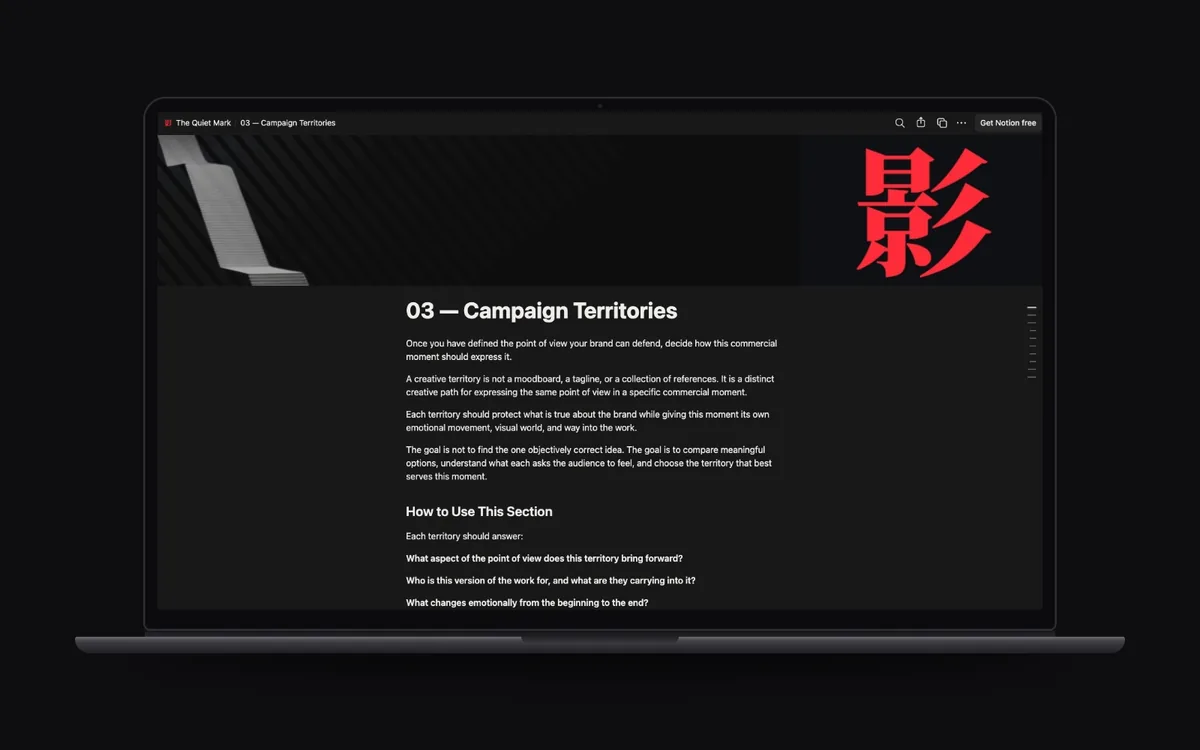 Campaign Territories page of The Quiet Mark on a laptop